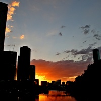 Sunset over the Melbourne Southbank from Princes Bridge, Winter 2013-2014